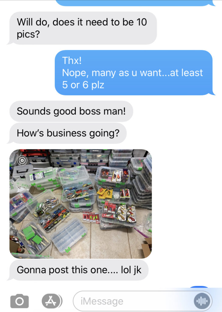 Text message with a brands pro staff